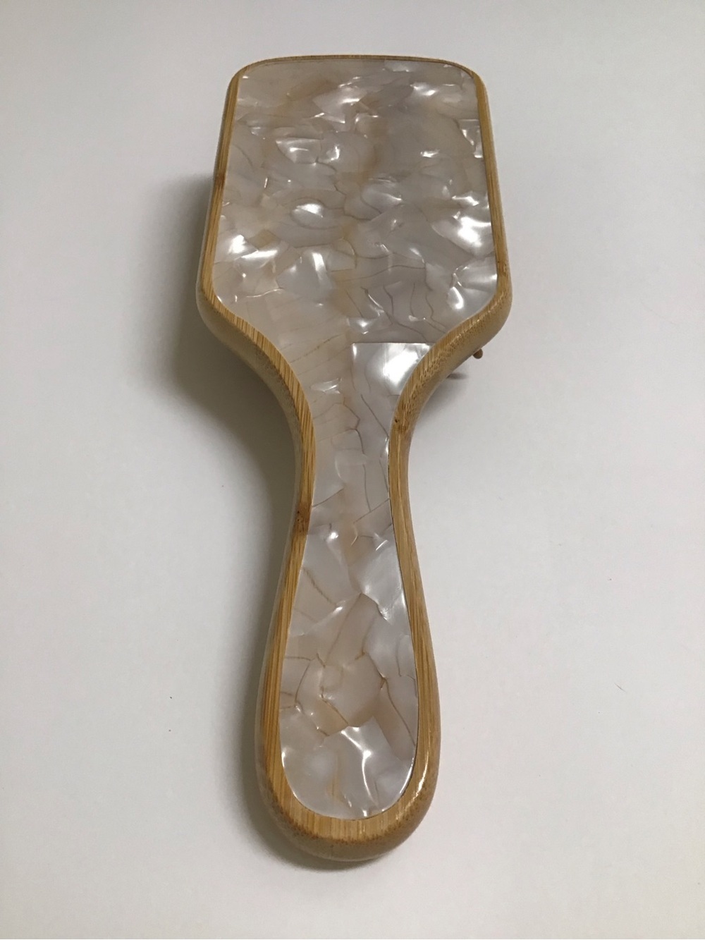 BAMBOO Paddle Hair Brush Wood MOTHER OF PEARL Bath Vanity Pearlessence Luxe NEW
